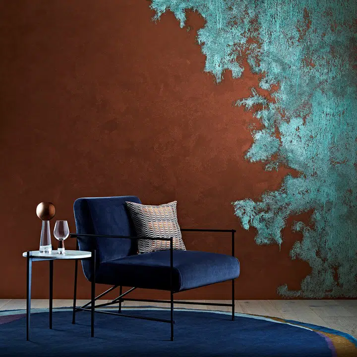 a copper-patina wall is one of the more interesting wall painting ideas