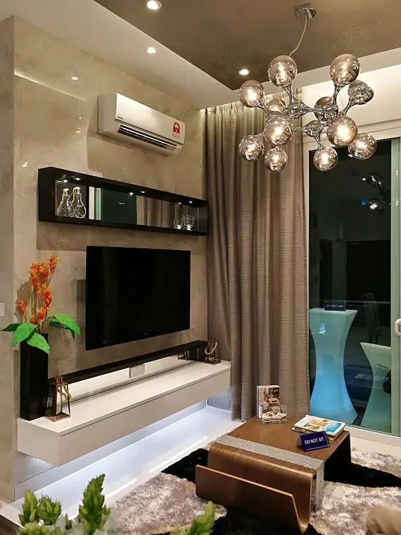 TV cabinet designs with under-cabinet lighting by The Arch