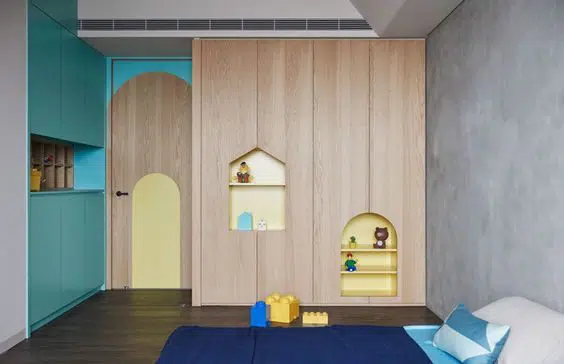 Kids wardrobe with house-shaped drawers