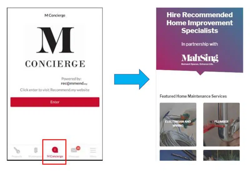 Above: MY Mah Sing mobile app, with M Concierge feature that allows you to request for home improvement services