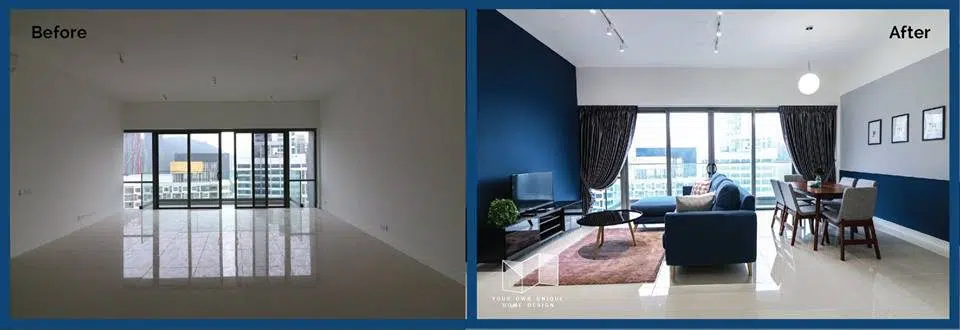 Living room interior design at Reflection Residence, Petaling Jaya by You Home Design