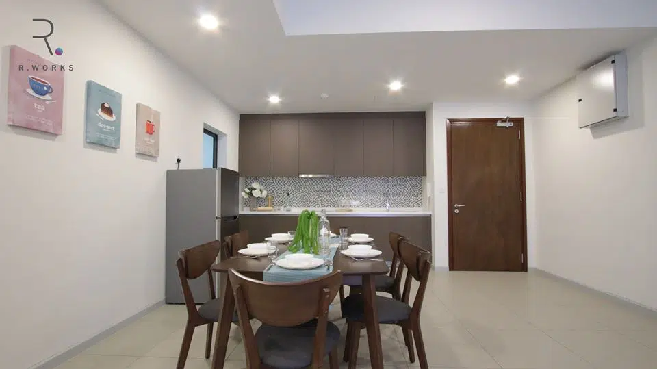 Dark brown furniture and built-ins in the kitchen at Seventeen Residence 