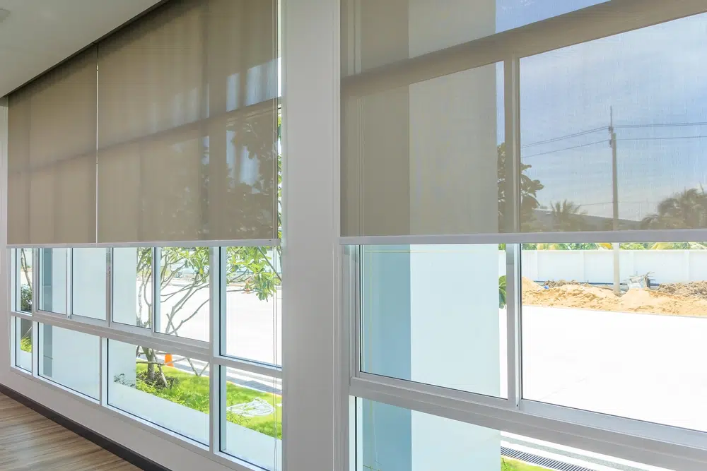Semi transparent roller blinds for an office space