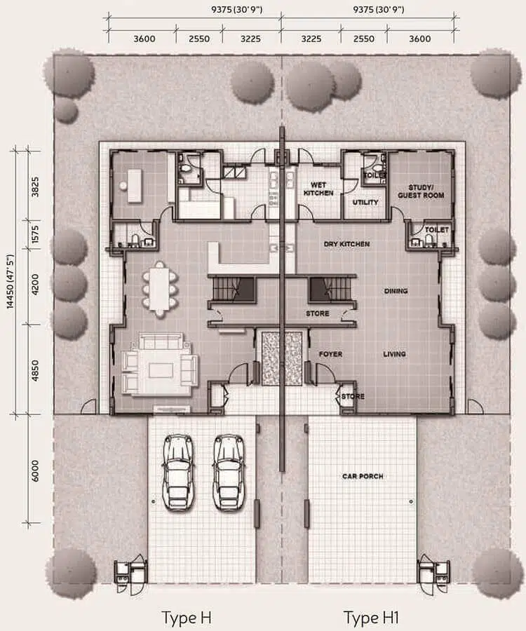 Pelan lantai dapur basah dan kering untuk unit kediaman di Setia Eco Glades, Cyberjaya