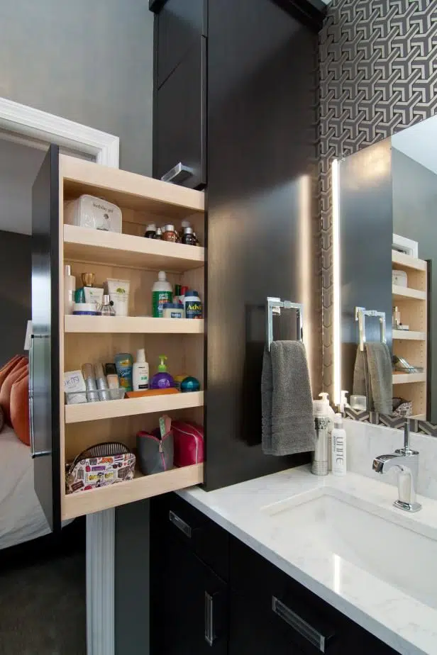 Pull out storage cabinet next to the sink