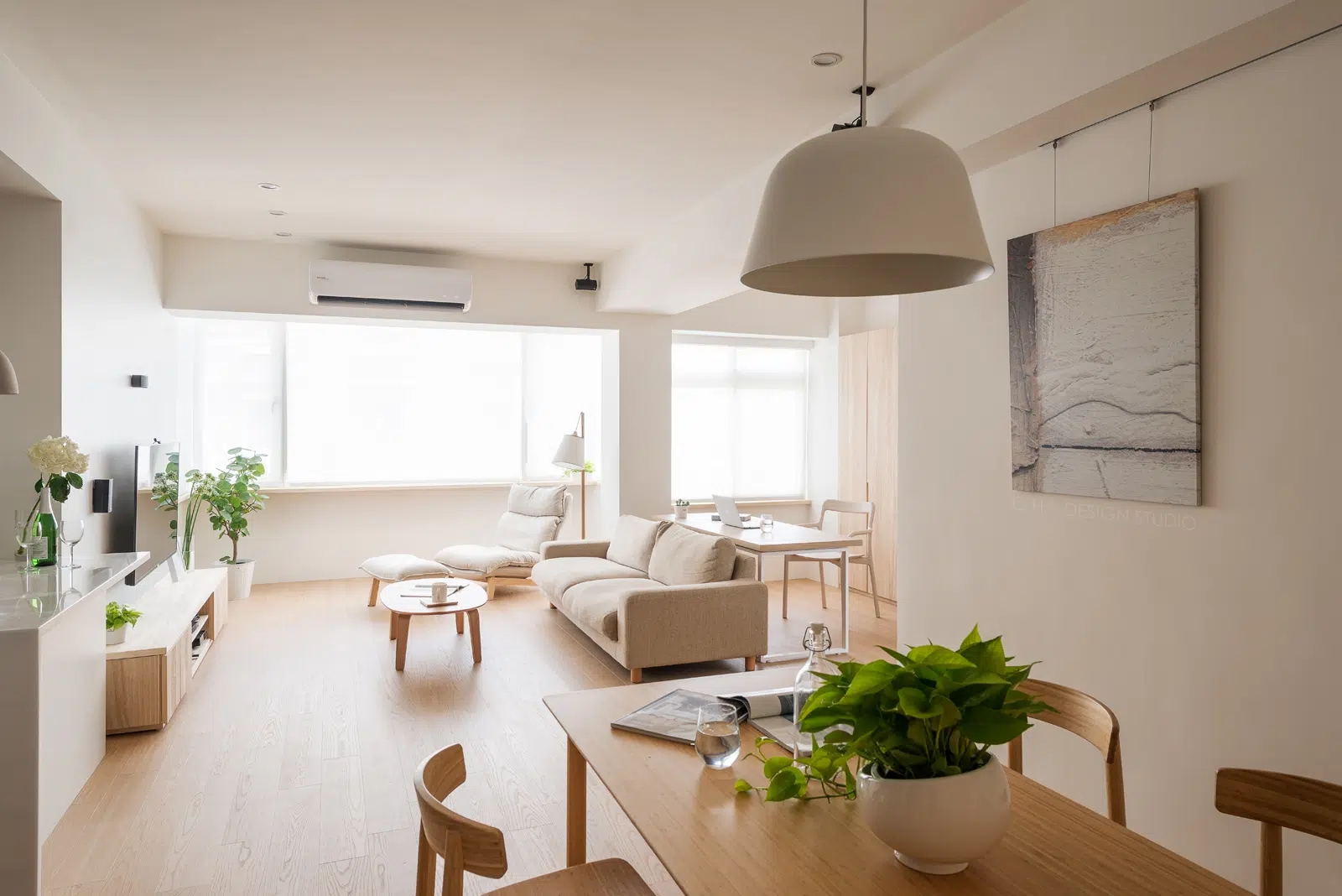 Muji inspired interior design with soft neutral muted tones 