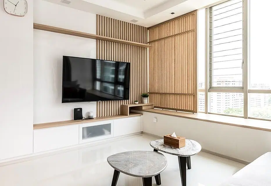 Muji inspired interior design with living slatted windows 