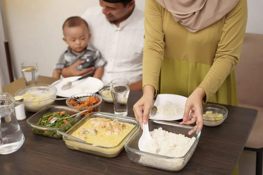 Family enjoys home cooked meal