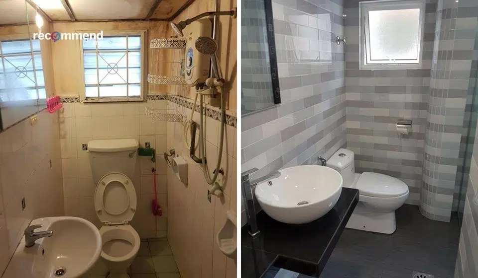 Renovasi bilik mandi corak mosaik jubin kelabu