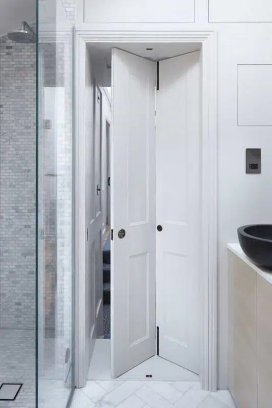 Bathroom folding door in two panels
