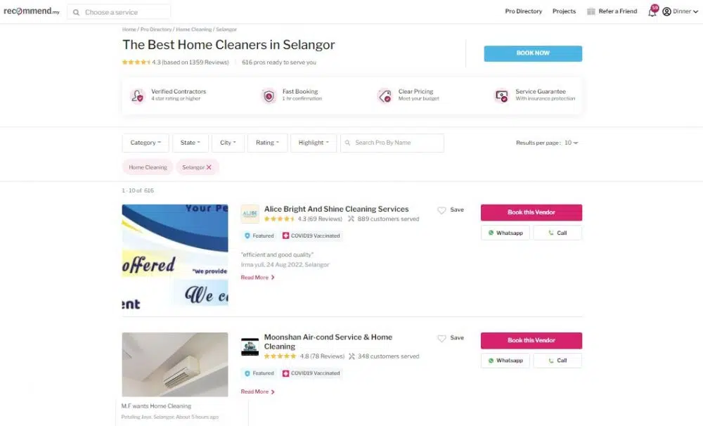 Above: Check local listing sites for cleaning services that have customer reviews
